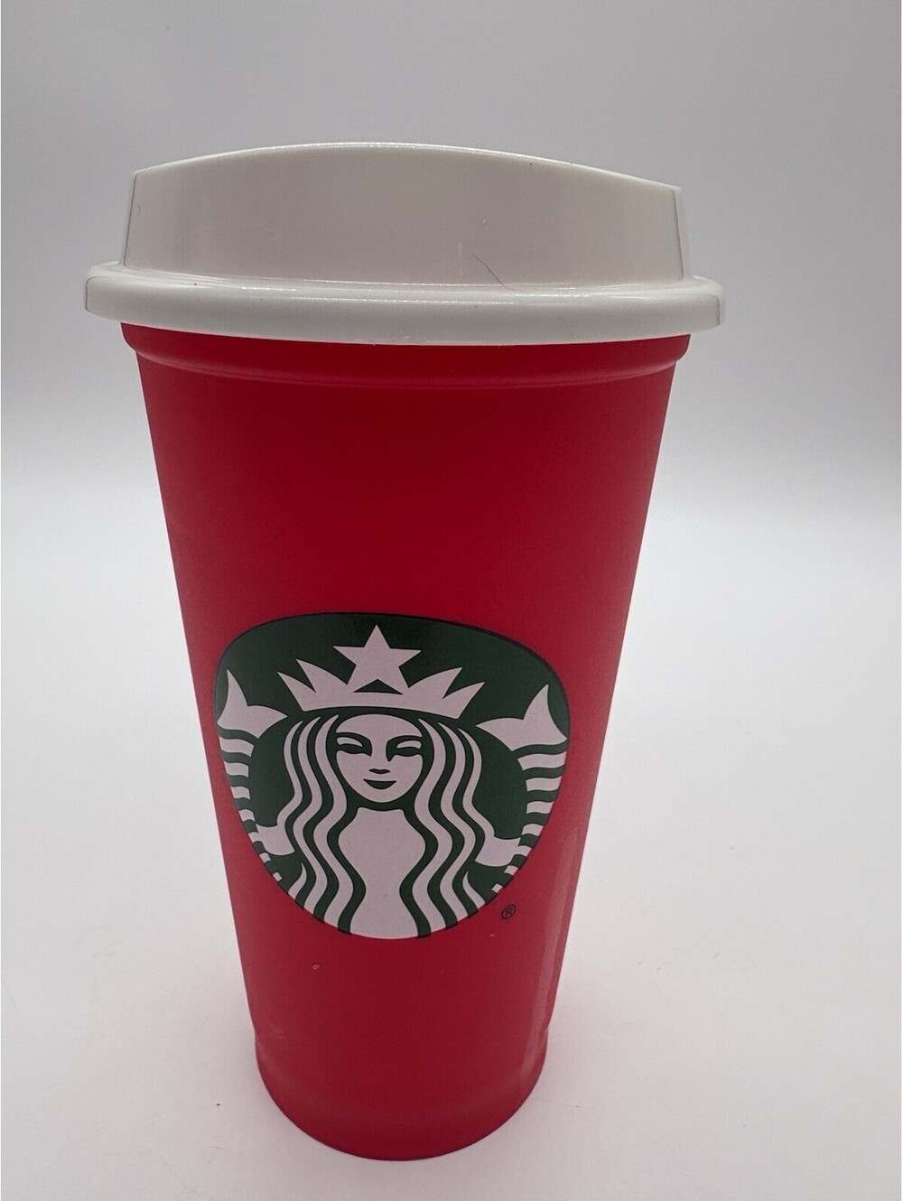 Starbucks 2015 Holiday Red Reusable Cup 16 oz White Lid Siren Logo